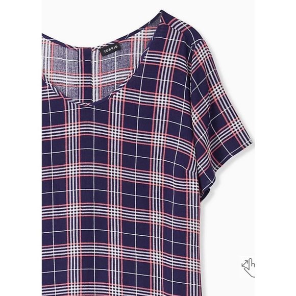 TORRID ABBEY - NAVY & PINK PLAID GAUZE BUTTON BACK BLOUSE SIZE 3 - Picture 3 of 6